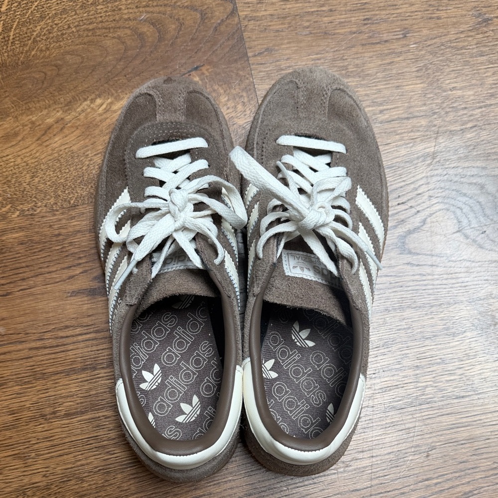 adidas Handball Spezial Suede Sneakers in Brown with Cream Stripes and Gum Sole - Picture 6 of 8
